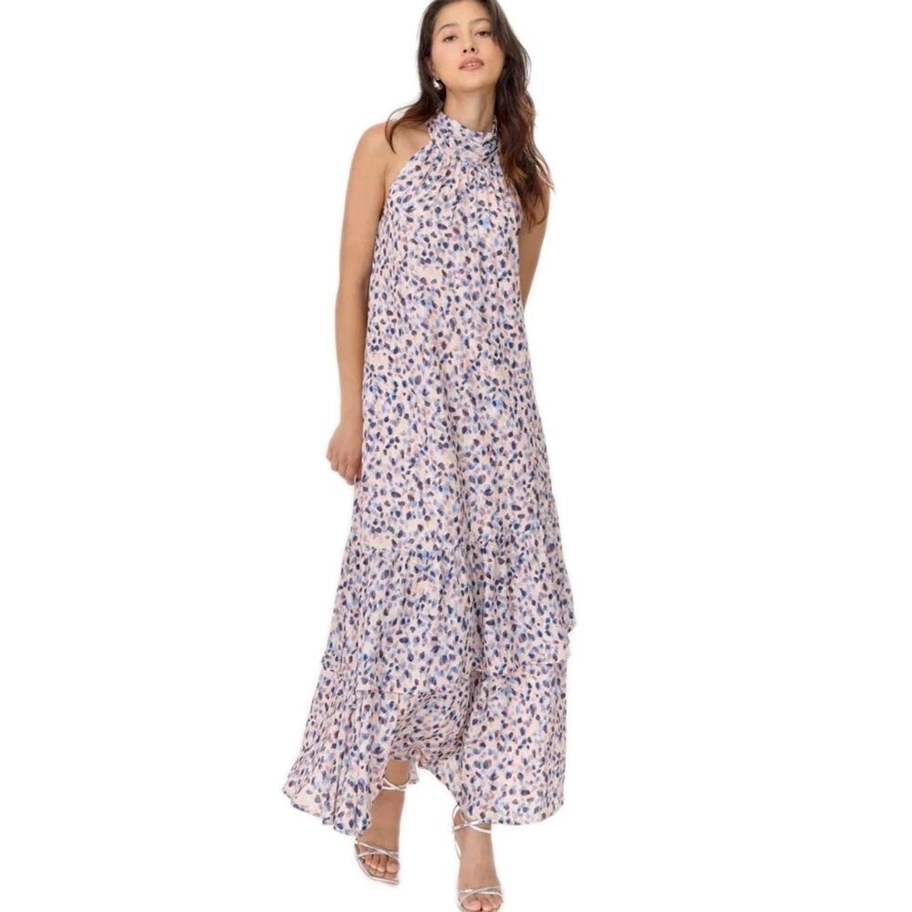 Anthropologie Floral Halter Maxi Dress in Lavender and White